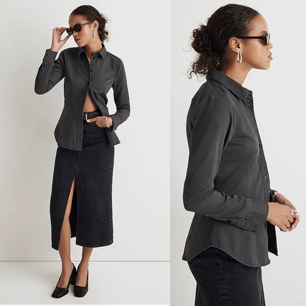 Madewell Darted Button-Up Shirt in (Re)generative Chino in Dark Pavement